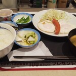 Matsuya - ソーセージエッグW定食のごはんミニ