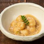 Potato mochi with minced soy sauce