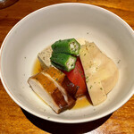 島之内 一陽 - 夏の冷たいおでん(鴨の松風、蛸、熊本筍、うずらの玉子、トマト、オクラ)