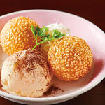 Sesame dango with vanilla ice cream