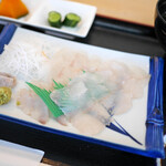Yuu nagi - ひらめ刺身定食 ¥1,500 皿が白いので映えない
