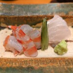 日本料理 別府 廣門 - お造り(車海老とクエ)