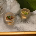 日本料理 別府 廣門 - 馬肉のユッケと枝豆とゆり根の煮凝り