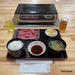 肉の博明ダイニング - ランチセットと田子牛の切落し