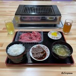 肉の博明ダイニング - ランチセットと田子牛の切落し