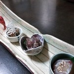 鮓や 大東 - (2013.04)　アサリ時雨煮、蛍烏賊、鯵の昆布巻き