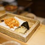 日本橋 蕎ノ字 - 次女は冷たい蕎麦と桜海老かき揚げと板のり天ぷらを