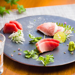 Three-piece platter of tuna from Kyushu