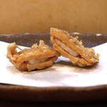 天ぷら　安住 - 海老のすり身を挟んだとうもろこし