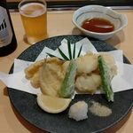 Sushi Tempura Gosakutei - ●ﾗﾝﾁ。鮑ｱﾜﾋﾞ刺17380X2+ｳﾆ刺2178X2+ﾄﾛ刺1650+海老刺1078+蓮根饅頭858+鱧ﾊﾓ天1078+ｷｽ天638+ﾄﾛ鉄火550+中瓶B715X3＝15,829円