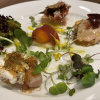 ダルマット 六本木ヒルズ店 - メカジキのスモーク、リコッタチーズ添え
                    水タコのジェノベーゼ
                    薩摩シャモ
                    フォワグラ
                    メロン＋イタリアメロン　そして生ハム