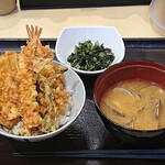 天丼てんや - 天丼てんや 西葛西店 天丼 ごはん小盛り 480円 ＋ アプリのクーポンで無料ゲットしたいか天 ＋ 広島菜 100円 ＋ あさり汁変更 150円（全て税込）