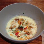L'Astre - トウモロコシのスープ、赤海老、ブイヤベースジュレ