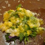 レストラン・モリエール - Menu Terroir：季節野菜（美瑛産ブロッコリー（パルミジャーノレジャーノ・卵黄・イタリアンパセリなどハーブとシェリービネガーを混ぜ、カルボナーラ風にいただきます））