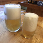 大茶庵 - 終わりかけの泡だらけの生ビール、これで生ビール一杯ぶんとの、、　こんな生ビールの提供ははじめてです、、byまみこまみこ