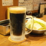 大阪串かつ　テンテコマイ - 2013.3 スーパードライ黒生（400円）、お通し（200円）のキャベツ