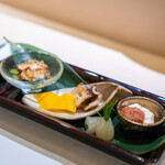 Sushi Oumi - うざく 蛸の柔らかに コリンキーの浅漬け 鰈の昆布締め マスカルポーネと真鯛の酒盗