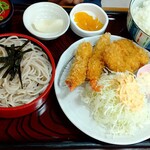 そば処 一心 - えびフライと一口カツの定食