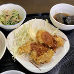 ささら - 水菜おひたし 二色フライ ナス炒め煮