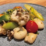 Grilled squid and seasonal vegetables