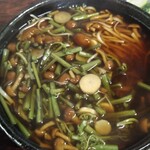 わらぐちそば - 山菜そば　900円　激熱(いつもではないのかもしれないです)