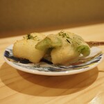 串揚げ かたやま - そでイカと万願寺唐辛子