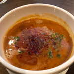 人力俥 - 今年最後のつけそば海老坦々900円税込。海老が濃厚！甘辛い豚挽肉が絶妙！