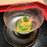御料理 無窮 - ①先付
                    　・賀茂茄子、雲丹、胡瓜おろし