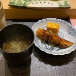 ひらまつ - 煮穴子炙り＆玉、あおさ味噌汁