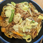 菩提寺パーキングエリア(上り線)  フードコート - パワー飯大盛りとんちゃん焼うどん 1080円