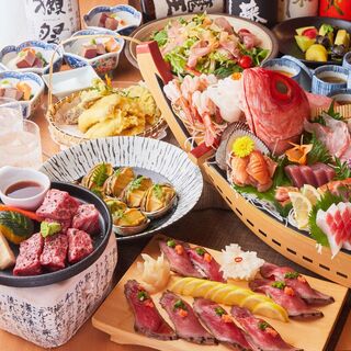 h Kanade - 当店自慢の料理が勢揃いの贅沢コース。産地直送刺身盛・焼鳥盛り合わせ・サーロイン・炙り寿司などメイン料理が盛りだくさん。