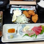 とっと めしや - カキフライと刺身の定食