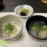 料亭 茜月 - 食事 富山米富富富、有馬ちりめん                                     止碗 蛤のお吸物