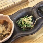 天ぷら膳と旨いもん ほ  - もずく酢＆白木耳、水菜お浸し、茄子の揚げ浸し