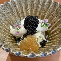 日本料理 晴山 - 焼き茄子、毛蟹、キャビア