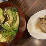 さか本 そば店 - アボカドの出汁煮と炙り牡蛎