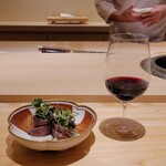 江戸焼肉 - お口直し シマチョウの南蛮漬けとChâteau des Eyrins La Closerie des Eyrins Margaux2014