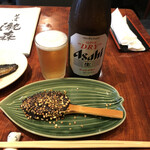 瀧森 - ビール(中瓶)アサヒスーパードライ、蕎麦味噌