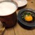 炉ばた 三光橋 - 料理写真:生ビールとつけダレと卵黄