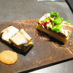 北海道焼肉 北うし - 　１．【前菜１-２】　ツブとあおさのテリーヌ