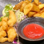 Assorted shrimp fritters and fries