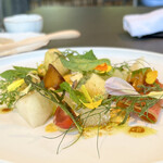 Auberge eaufeu - ◆vegetables garden
      色んな野菜とハーブ オリーブオイル 赤酢 黄身 お酢