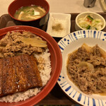 すき家 - 料理写真:ウナ牛＆牛皿＆お新香、味噌汁セット