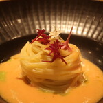 RISTORANTE IL NODO - ガスパッチョ 小田原中戸川さんのトマト ウニ カッペリーニ 紫蘇アップ