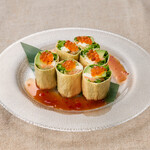 Salmon and cream cheese fresh yuba spring rolls