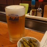 Yakitori Torishin - 生ビールと付きだし