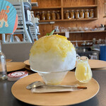 瀬戸内 ひだまり かき氷 - こんもり。スプーン大きいの。レモン2種。和三盆レモンと文旦。千円。