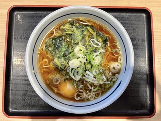 Yoshisoba - 小松菜天そば（520円）＋玉子（80円）