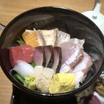 海山邸 肉割烹 燎 - ＊帆立・鮪・烏賊・鰆：サーモン・間八・鯛など。どれもキレイですけれど、中でも鮪・鰆・帆立が美味しい。 説明がないので間違っていたらゴメンナサイ。m(__)m