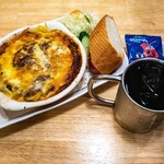 Komeda coffee ten - 夜コメ　ハイ!チーズ!!プレート　チーズハンバーグミートスパ